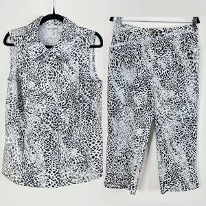 Weekends by CHICOS Set Vest + Crop Pants Matching Sz S-M 1 + 0.5 Garan N…
